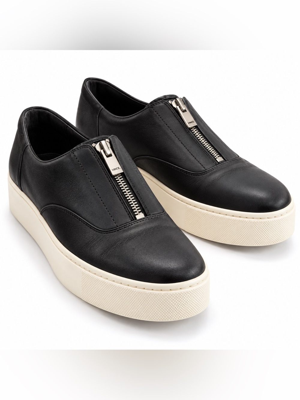 Vince Black Leather Zip Up Platform Slip On Sneakers Sz 7.5M